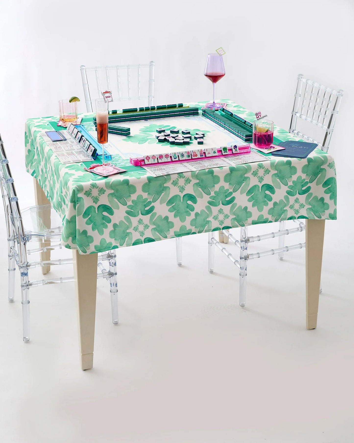 Mahjong Instructional Green Tablecloth, Sage Fresco
