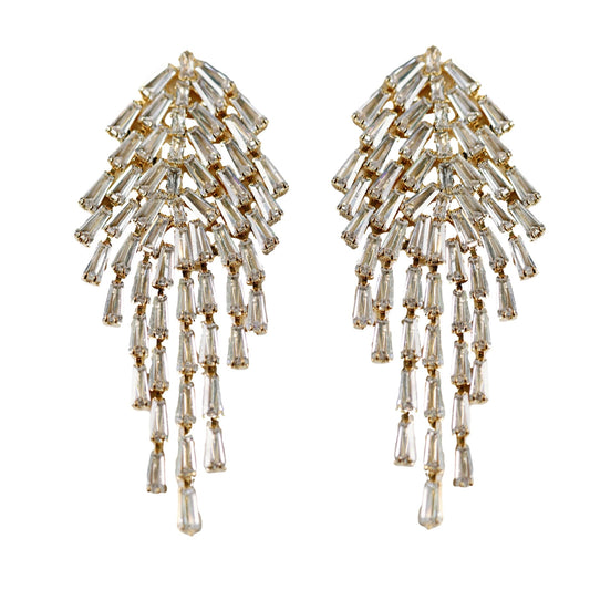 Crystal Waterfall Maxi Tassel Statement Earrings