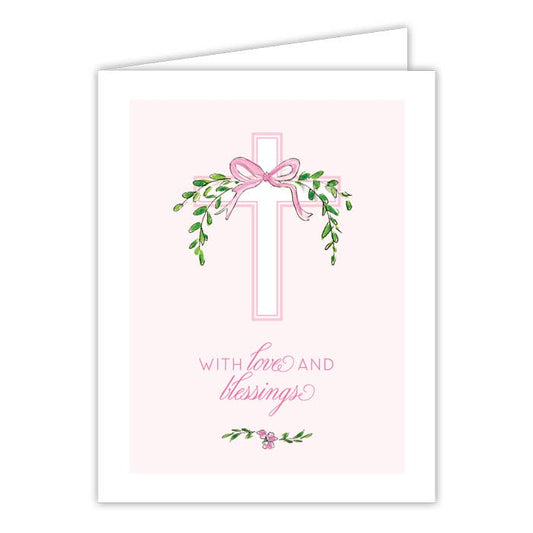 With Love And Your Blessings Pink Cross Greeting Card