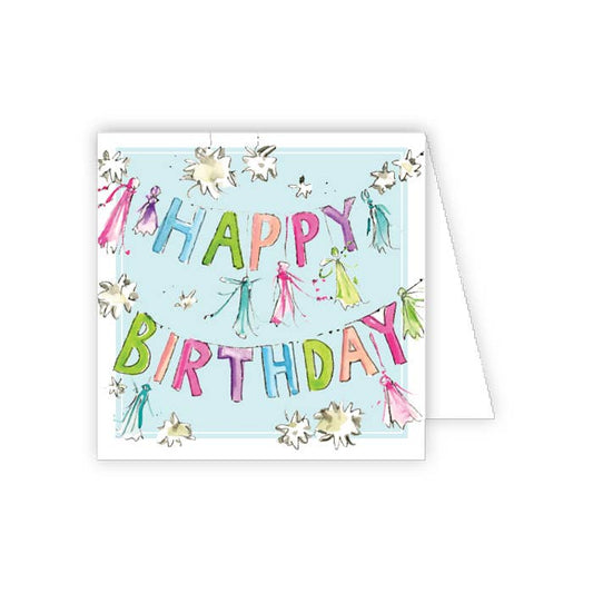 Handpainted Happy Birthday Tassel Banners Enclosure Card