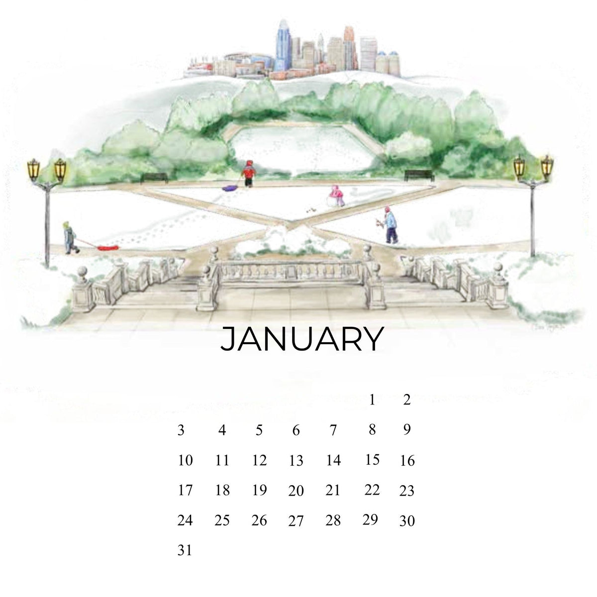 Cincinnati 2027 Illustrated Calendar with Stand