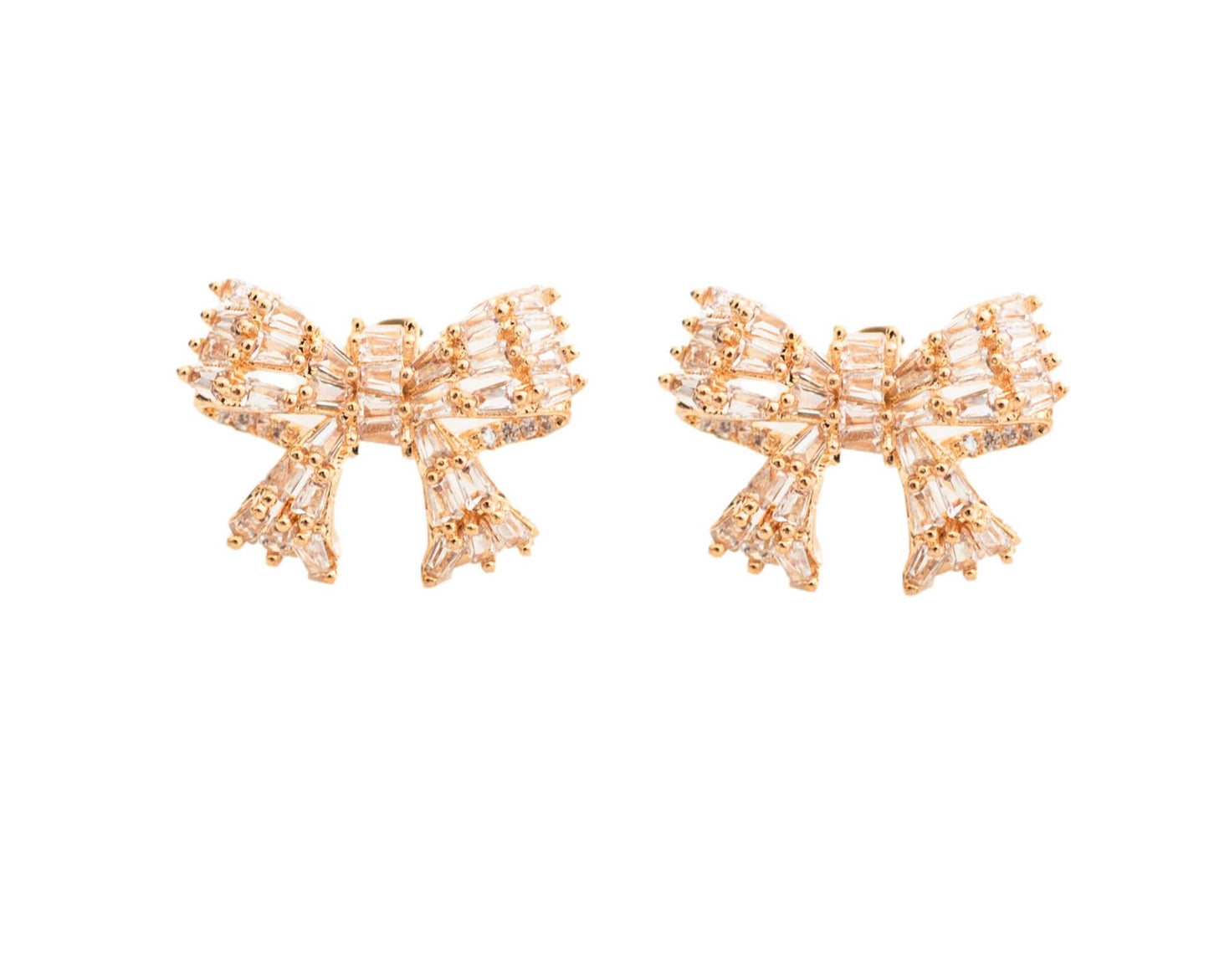 Gold Mini Sparkler Stud Bow Earrings