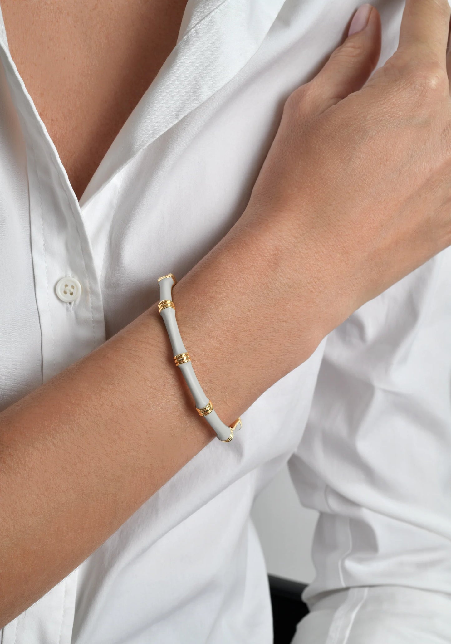 Bamboo Enameled Hinged Bangle - Pale Blue
