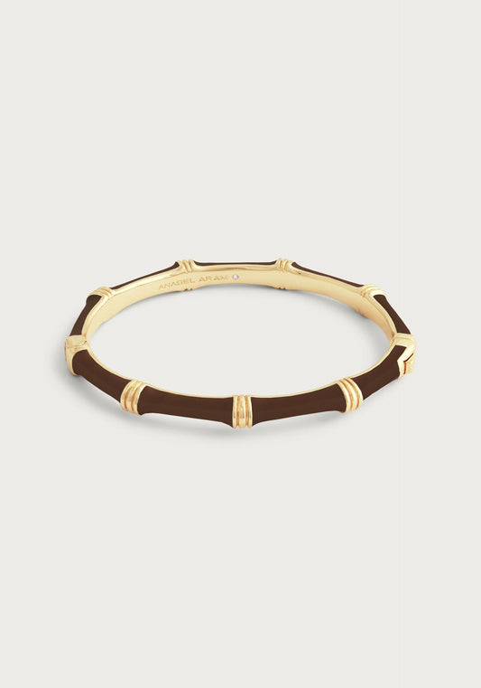 Bamboo Enameled Hinged Bangle - Chocolate