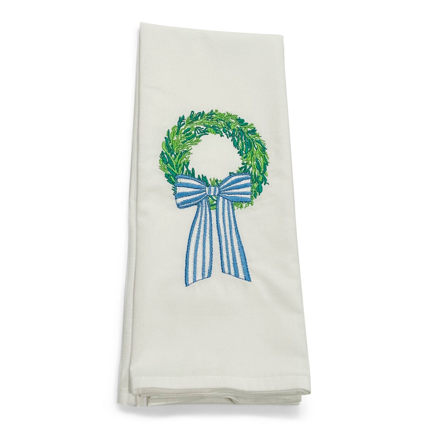 Spring Wreath Blue Striped Bow Cotton Towel