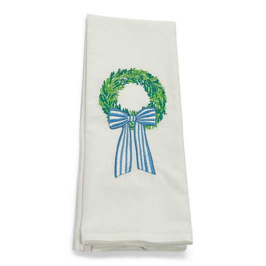 Spring Wreath Blue Striped Bow Cotton Towel