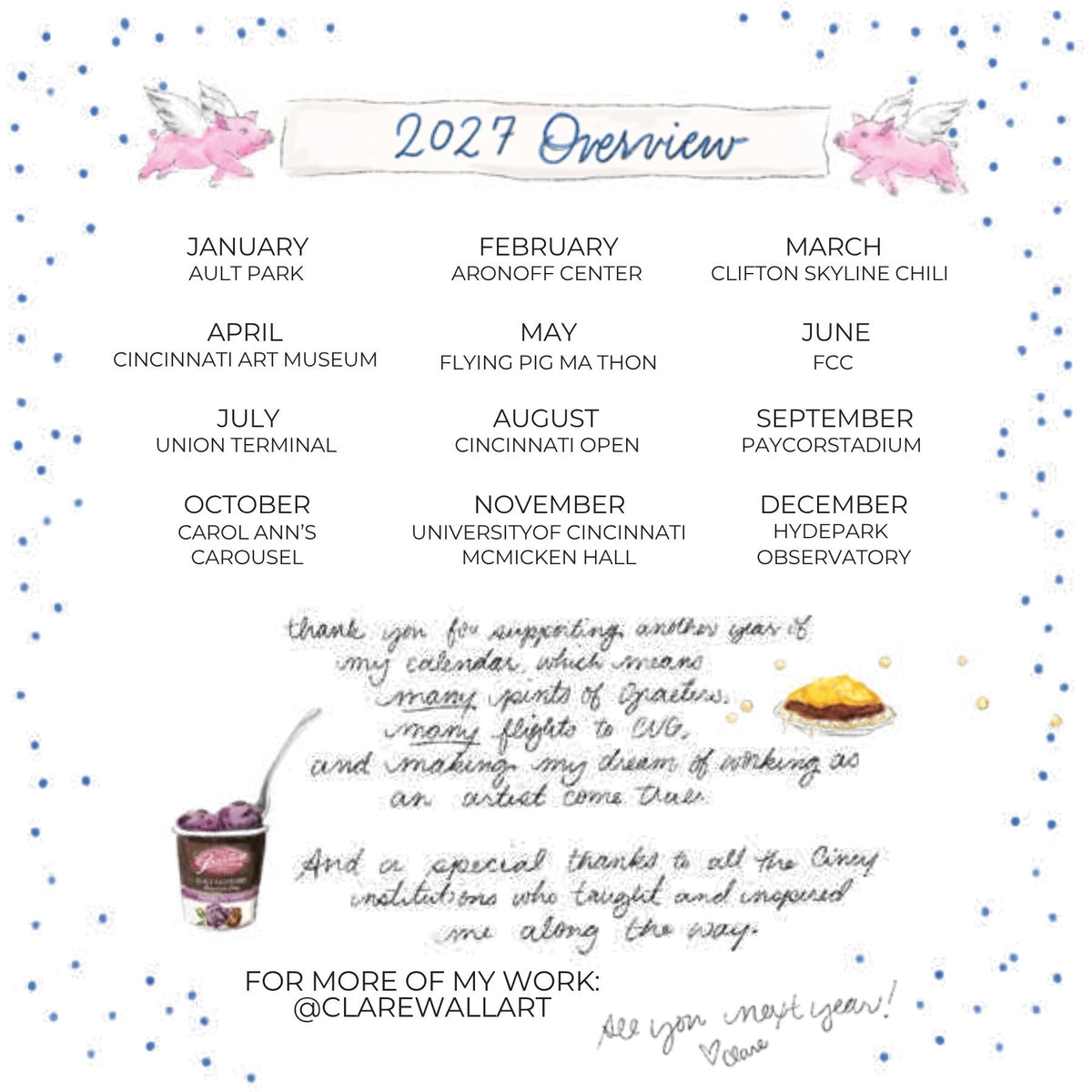 Cincinnati 2027 Illustrated Calendar with Stand
