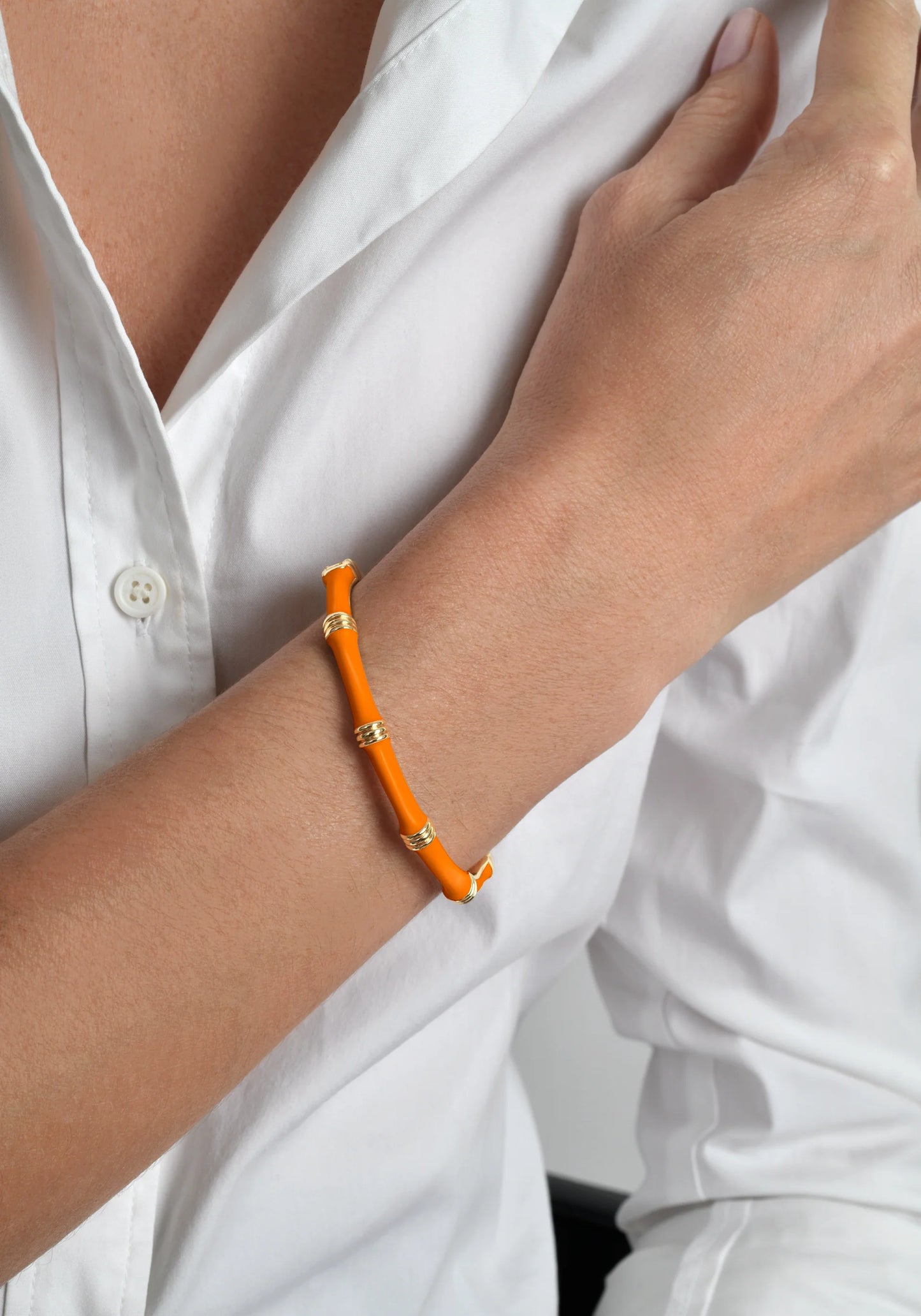Bamboo Enameled Hinged Bangle - Clementine