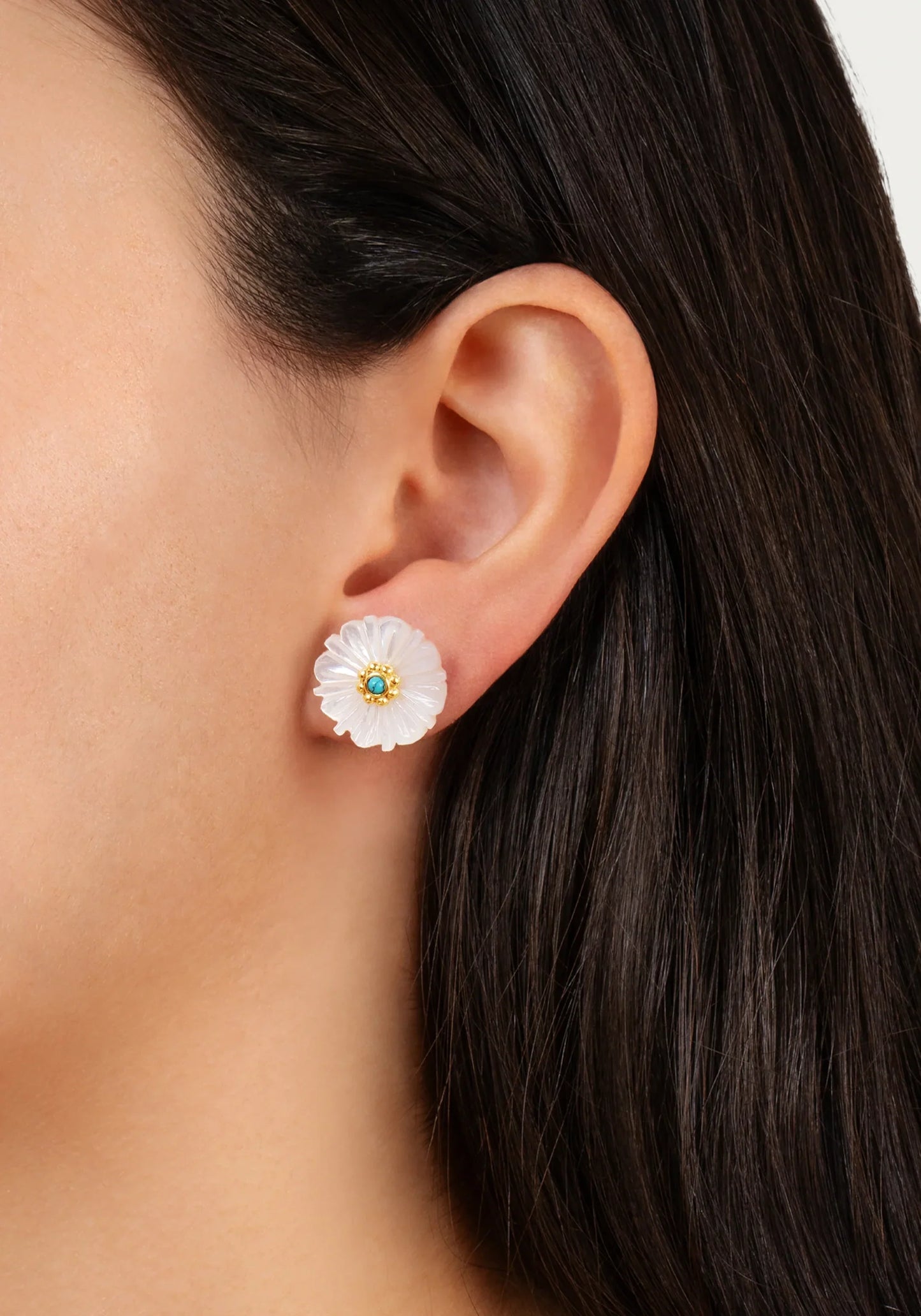 Milos Carved Stone Flower Stud Earrings | Pearl
