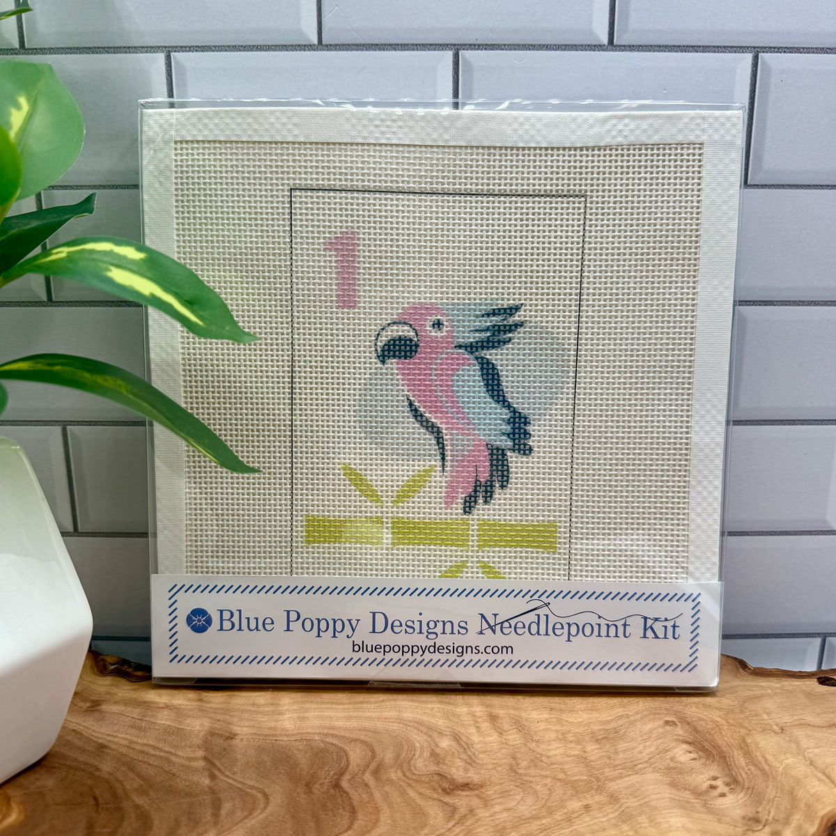 Mahjong One Bird Bamboo Needlepoint Design Parrot