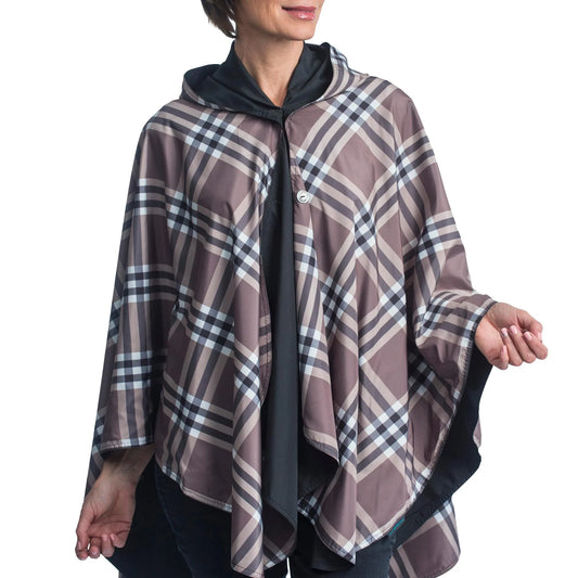 Black & Cocoa Plaid Rain and Travel Cape