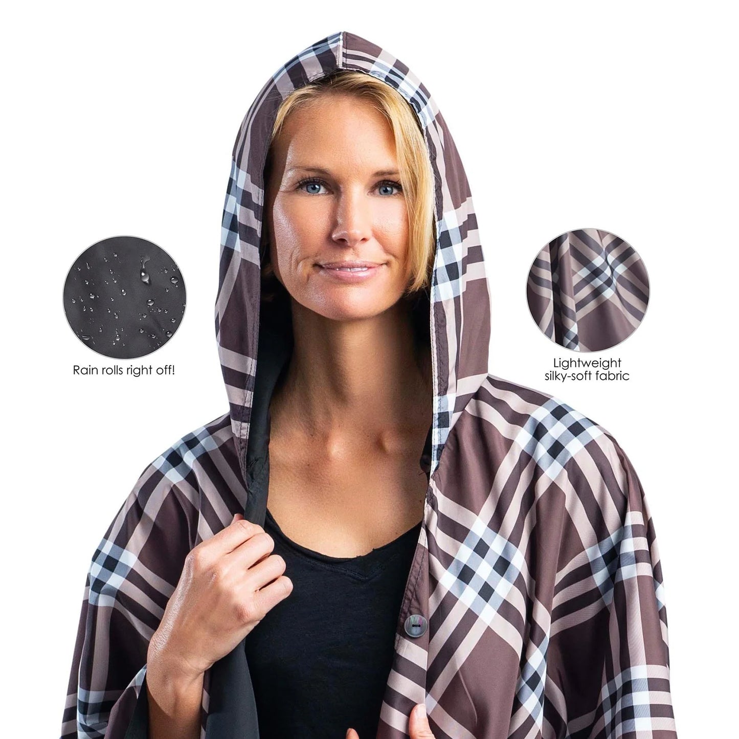 Black & Cocoa Plaid Rain and Travel Cape