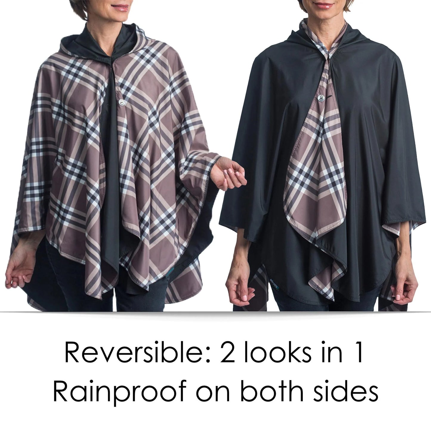 Black & Cocoa Plaid Rain and Travel Cape