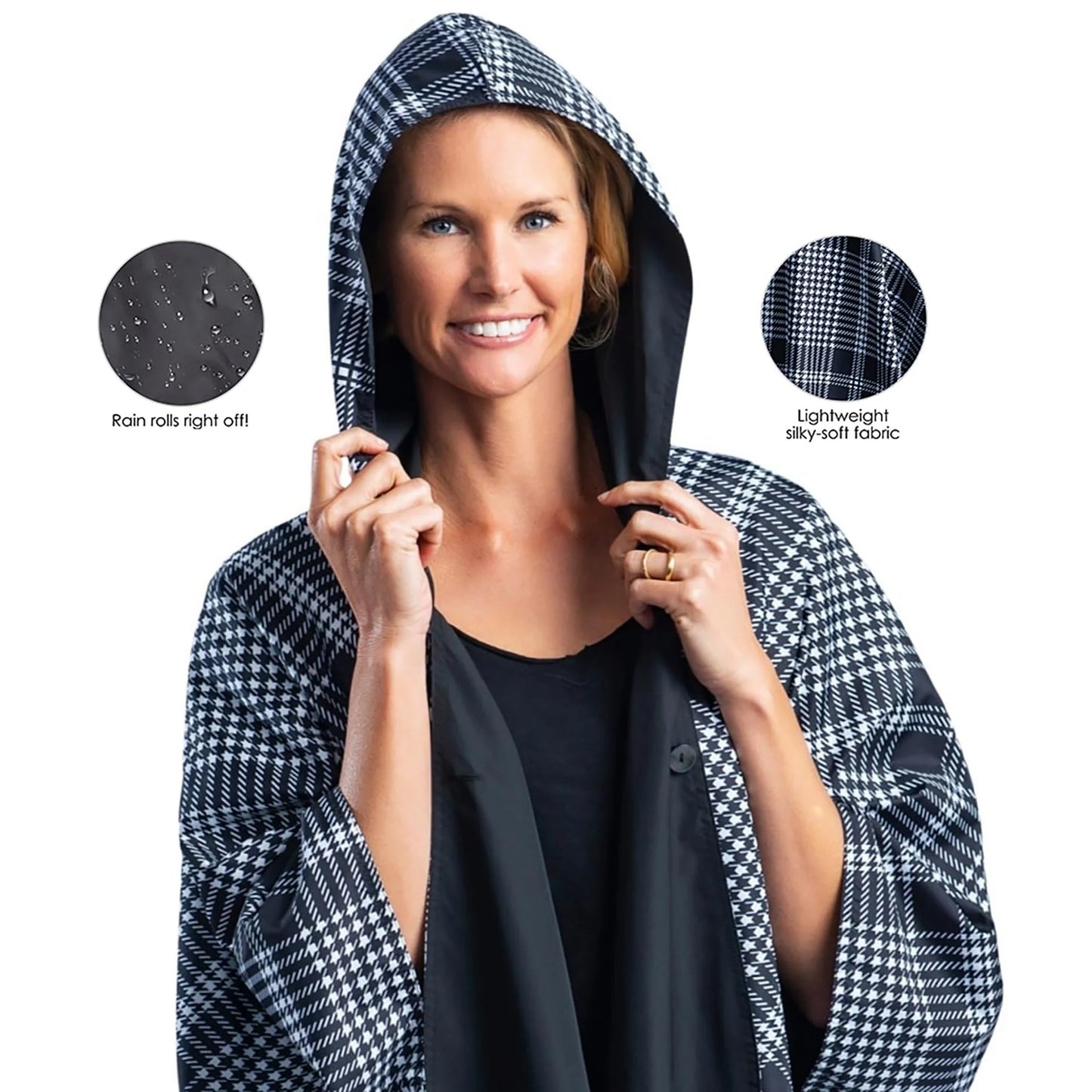 Black & White Houndstooth Rain & Travel Cape