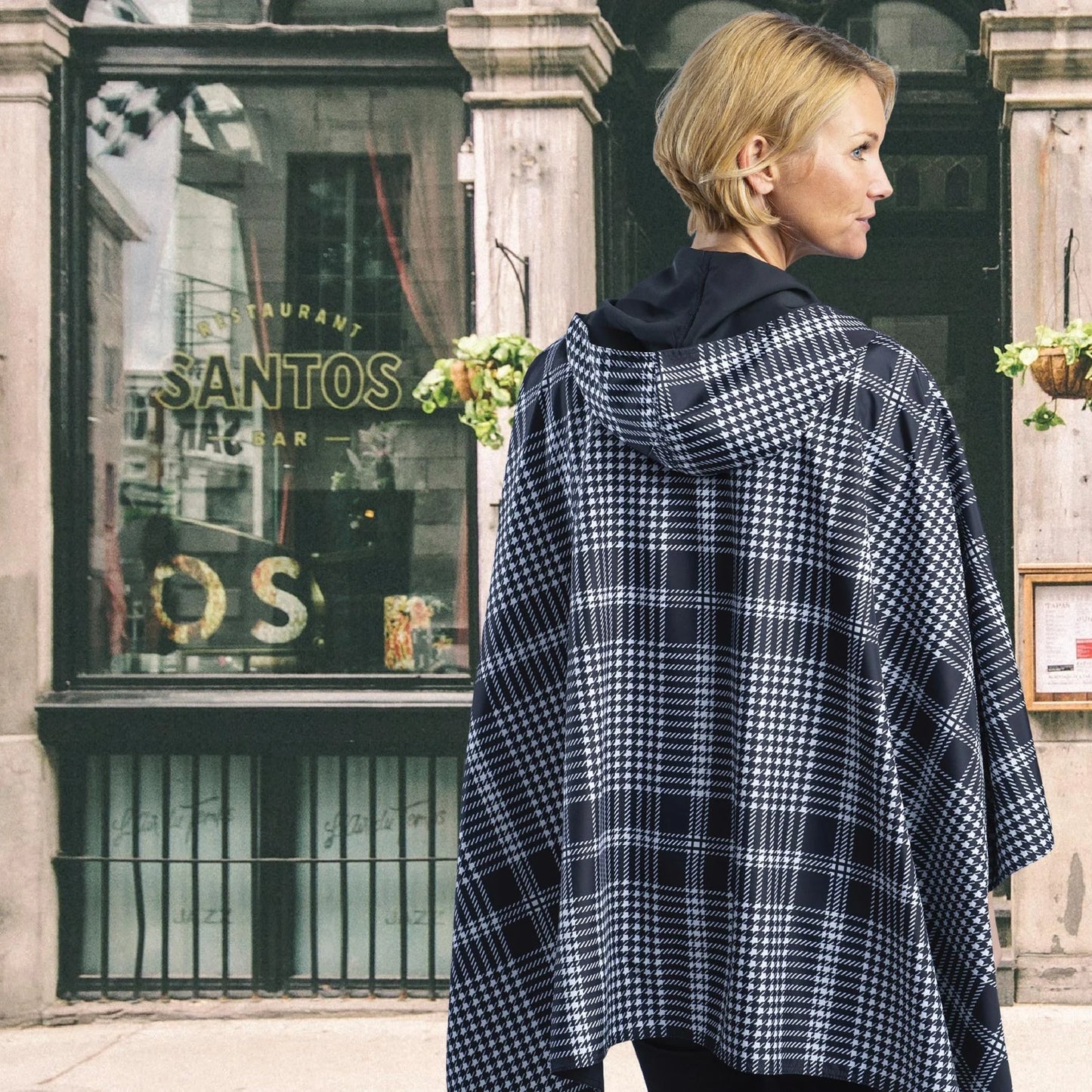Black & White Houndstooth Rain & Travel Cape