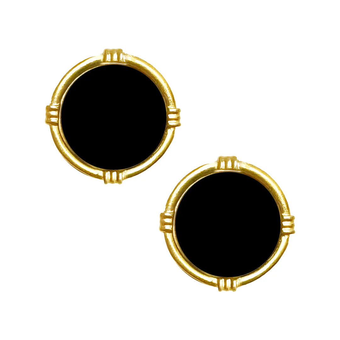 Ida Studs | Handcast Gold Round with Black Onyx Post Earring