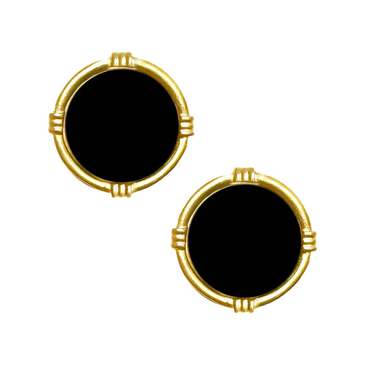 Ida Studs | Handcast Gold Round with Black Onyx Post Earring
