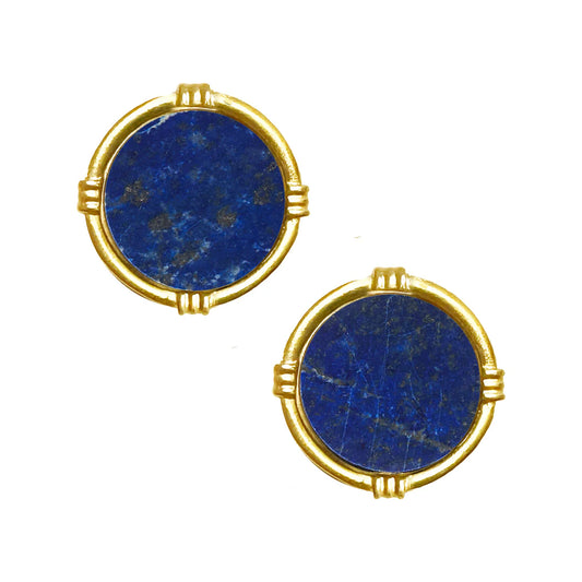 Ida Studs | Handcast Gold Round with Blue Lapis Post Earring