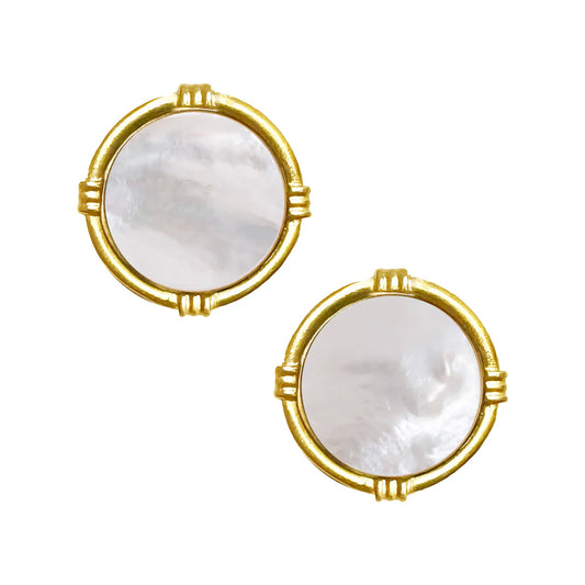 Ida Studs | Handcast Gold Round with Mother of Pearl Post Earring