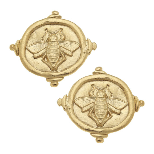 Handcast Gold Bee Intaglio Earring