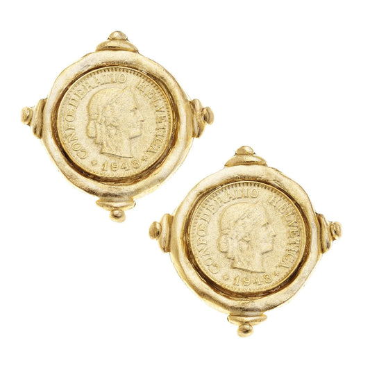 Handcast Gold Coin Stud Earrings