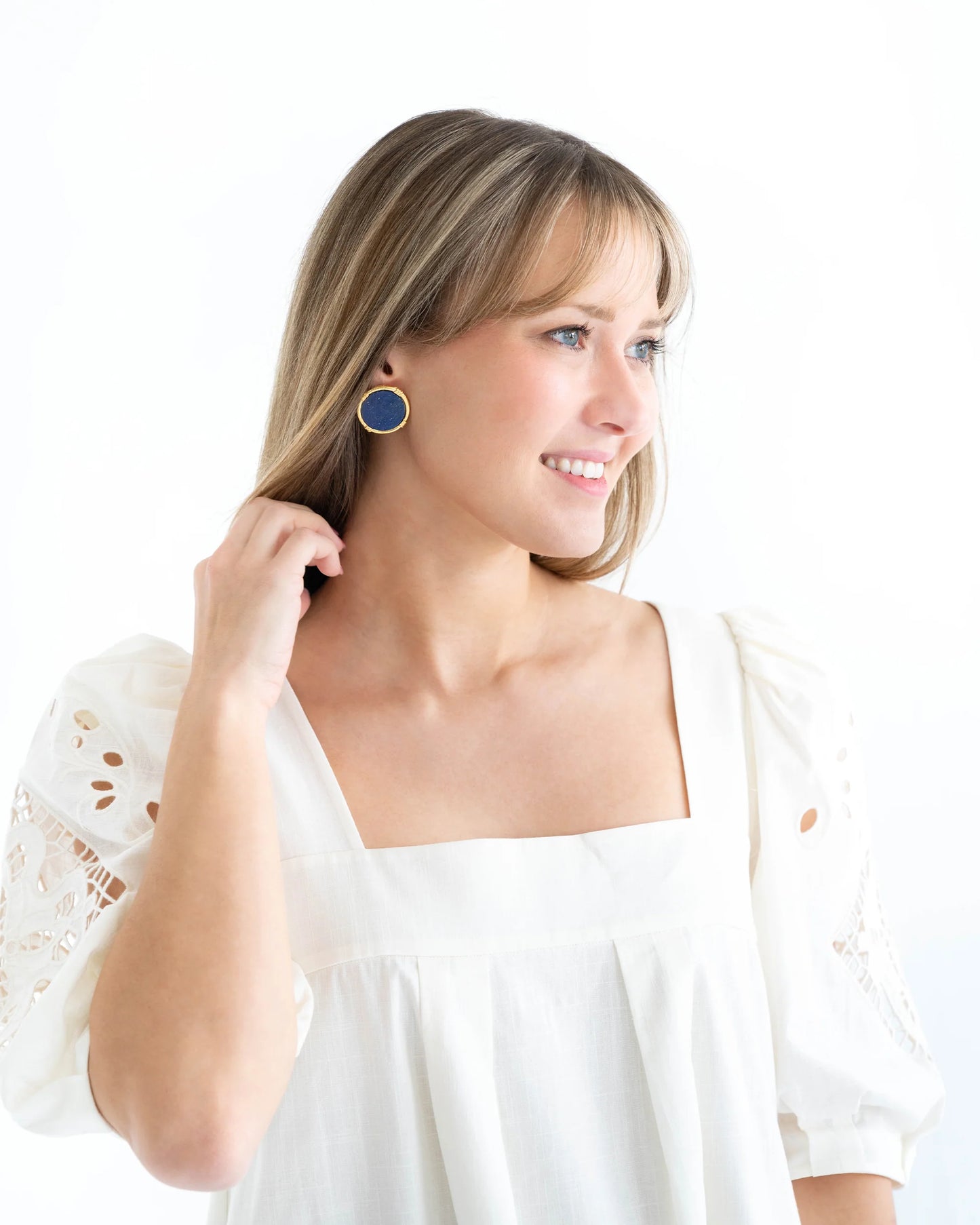 Ida Studs | Handcast Gold Round with Blue Lapis Post Earring
