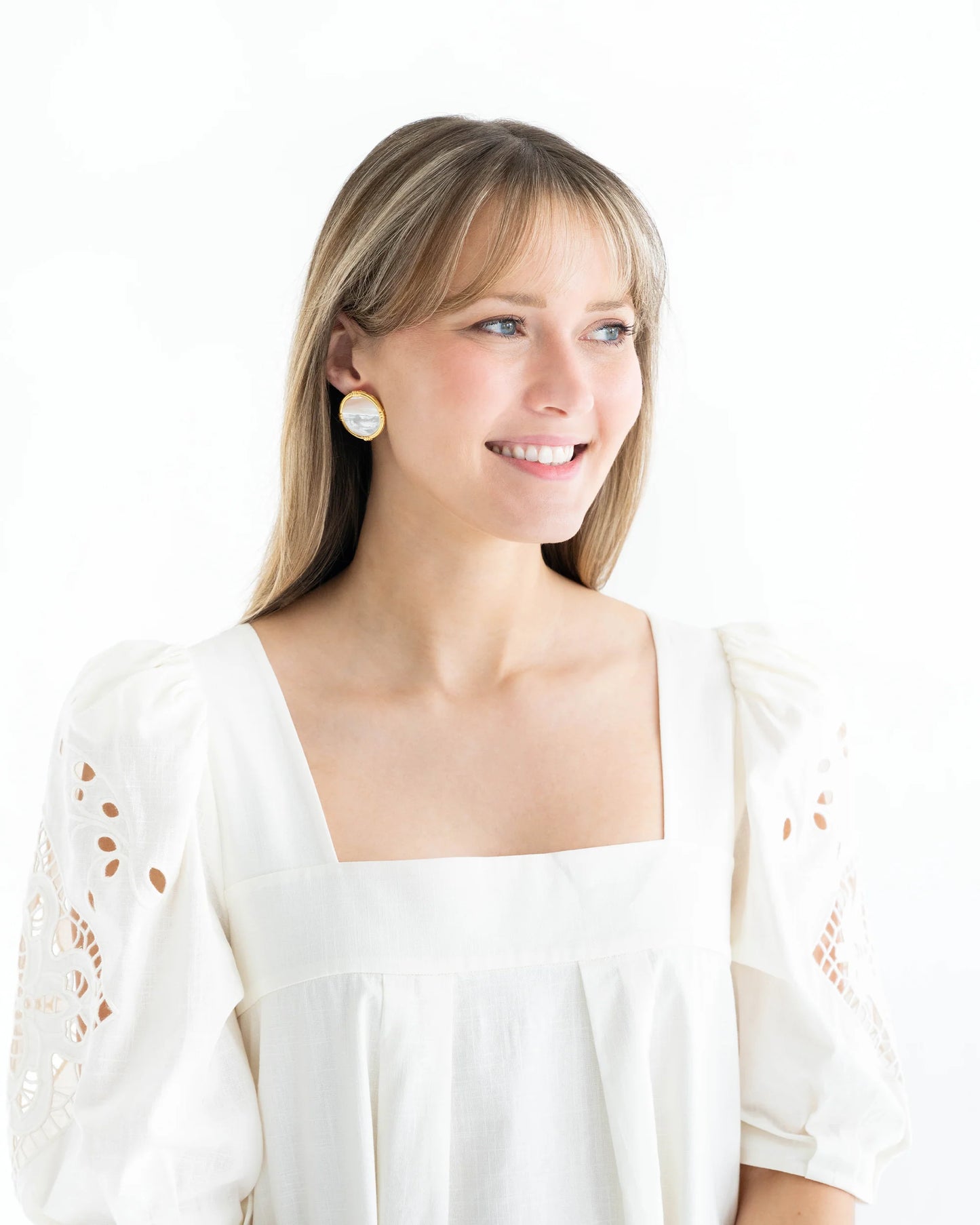 Ida Studs | Handcast Gold Round with Mother of Pearl Post Earring