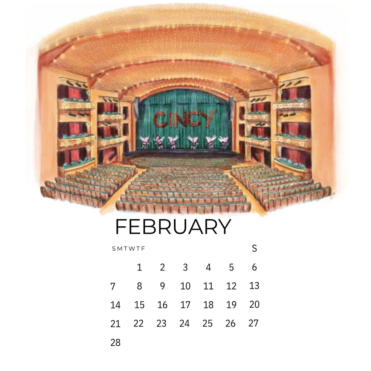 Cincinnati 2027 Illustrated Calendar with Stand
