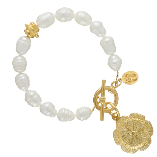 Gold Cabbage Plate Freshwater Pearl Bracelet