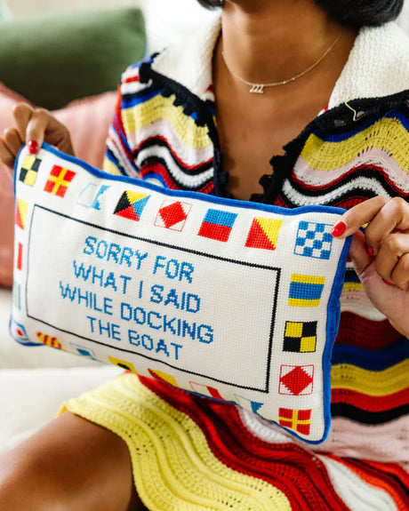 Docking the Boat Needlepoint Pillow