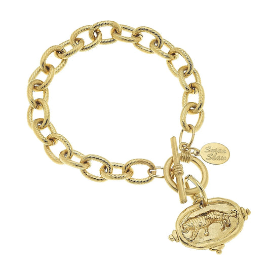 Tiger Intaglio Bracelet | Handcast Gold Tiger & Chain Bracelet