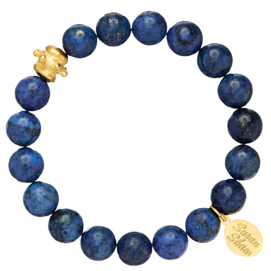 Bailey Stretch Bracelet | Handcast Gold Bead & Blue Lapis Stretch Bracelet