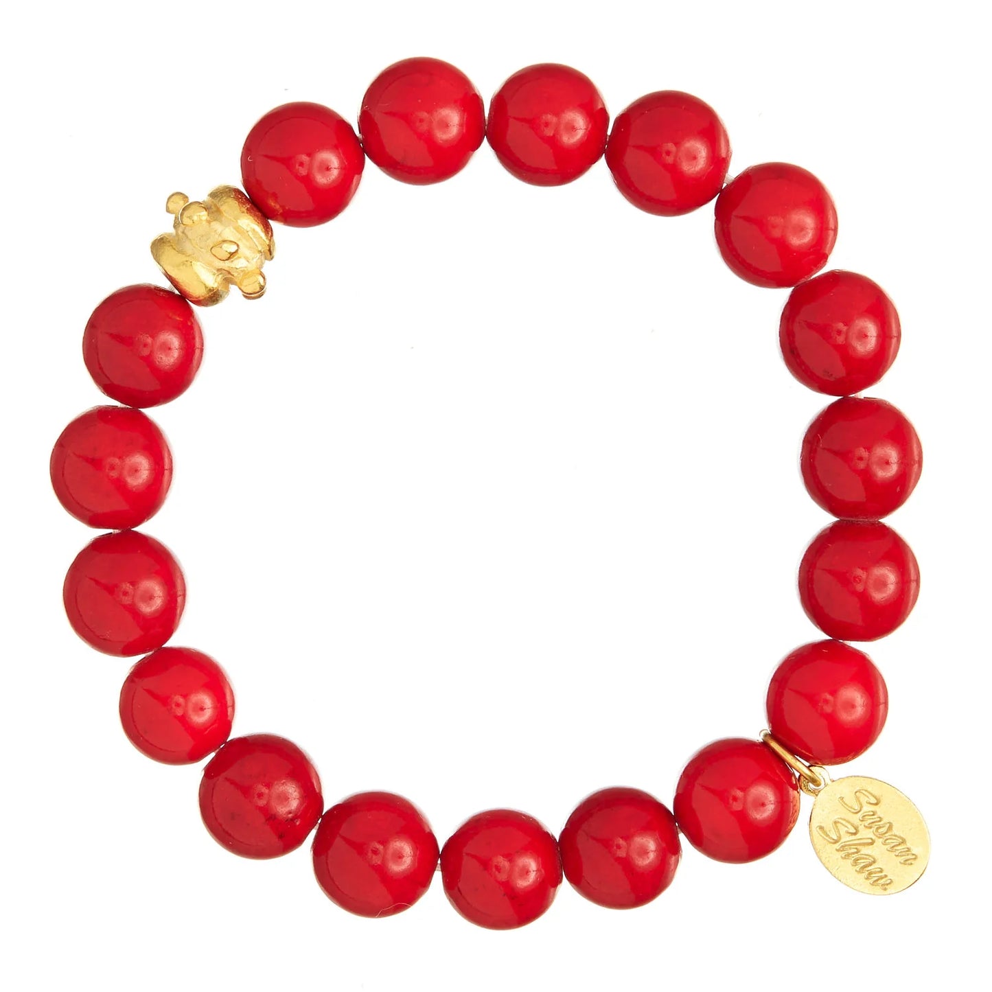 Bailey Stretch Bracelet | Handcast Gold Bead & Red Coral Stretch Bracelet