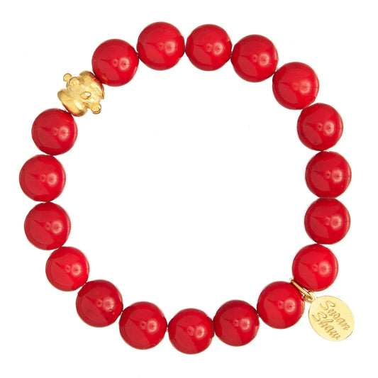 Bailey Stretch Bracelet | Handcast Gold Bead & Red Coral Stretch Bracelet