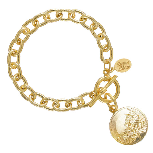 Gold Tobacco Leaf Plate Gold Toggle Bracelet