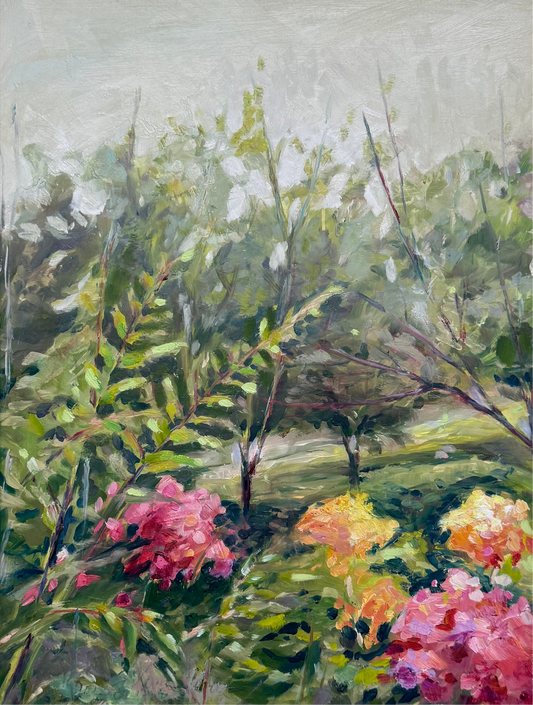 Flowers and Ferns in the Rain
