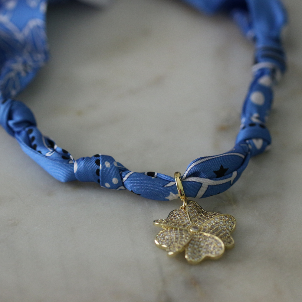 Blue Bloom Twilly Scarf Necklace