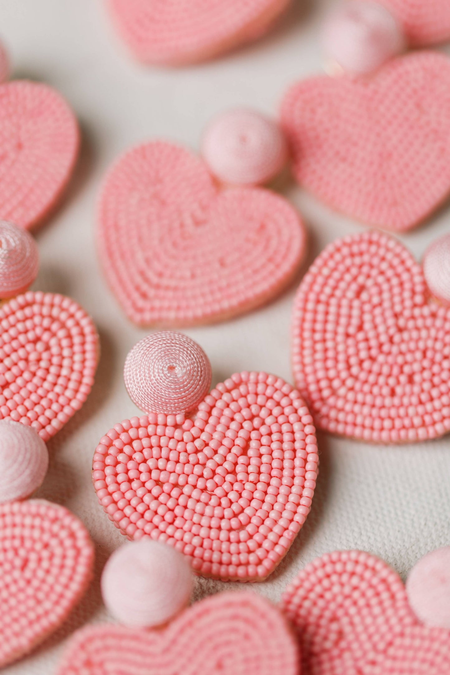 Pink Beaded Heart Earrings