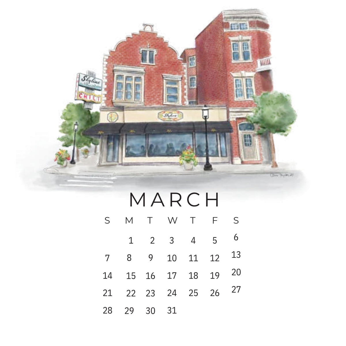 Cincinnati 2027 Illustrated Calendar with Stand