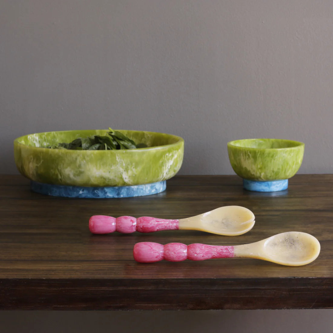 RESIN Rio Small Bowl with Base | Green and Blue