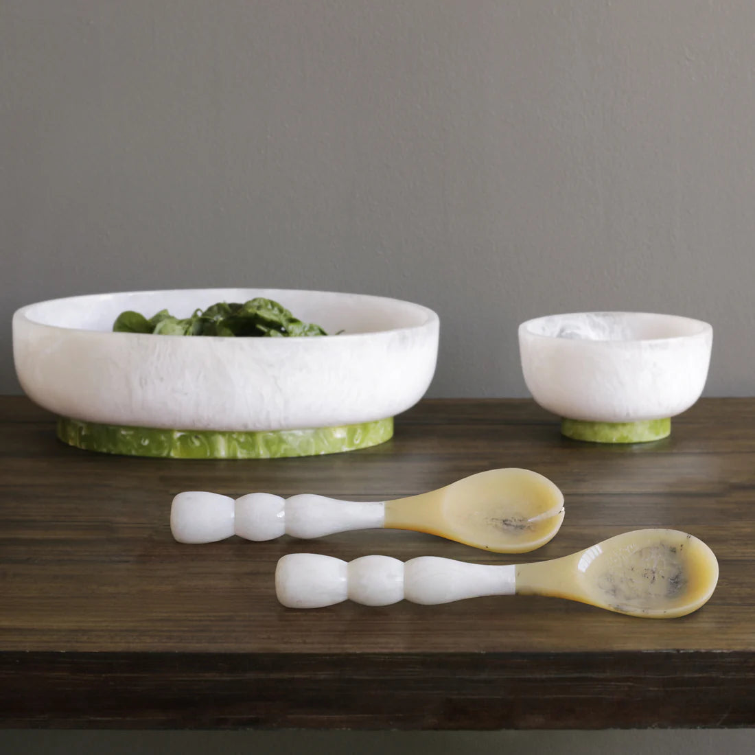RESIN Rio Large Oval Bowl with Base | White and Green