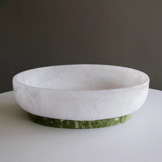 RESIN Rio Large Oval Bowl with Base | White and Green