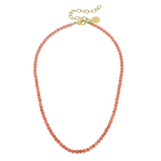Alys Necklace | 16" Pink Coral Necklace with Gold 3" Extender Chain