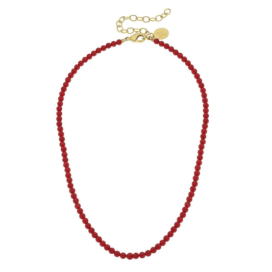 Alys Necklace | 16" Red Coral Necklace with Gold 3" Extender Chain