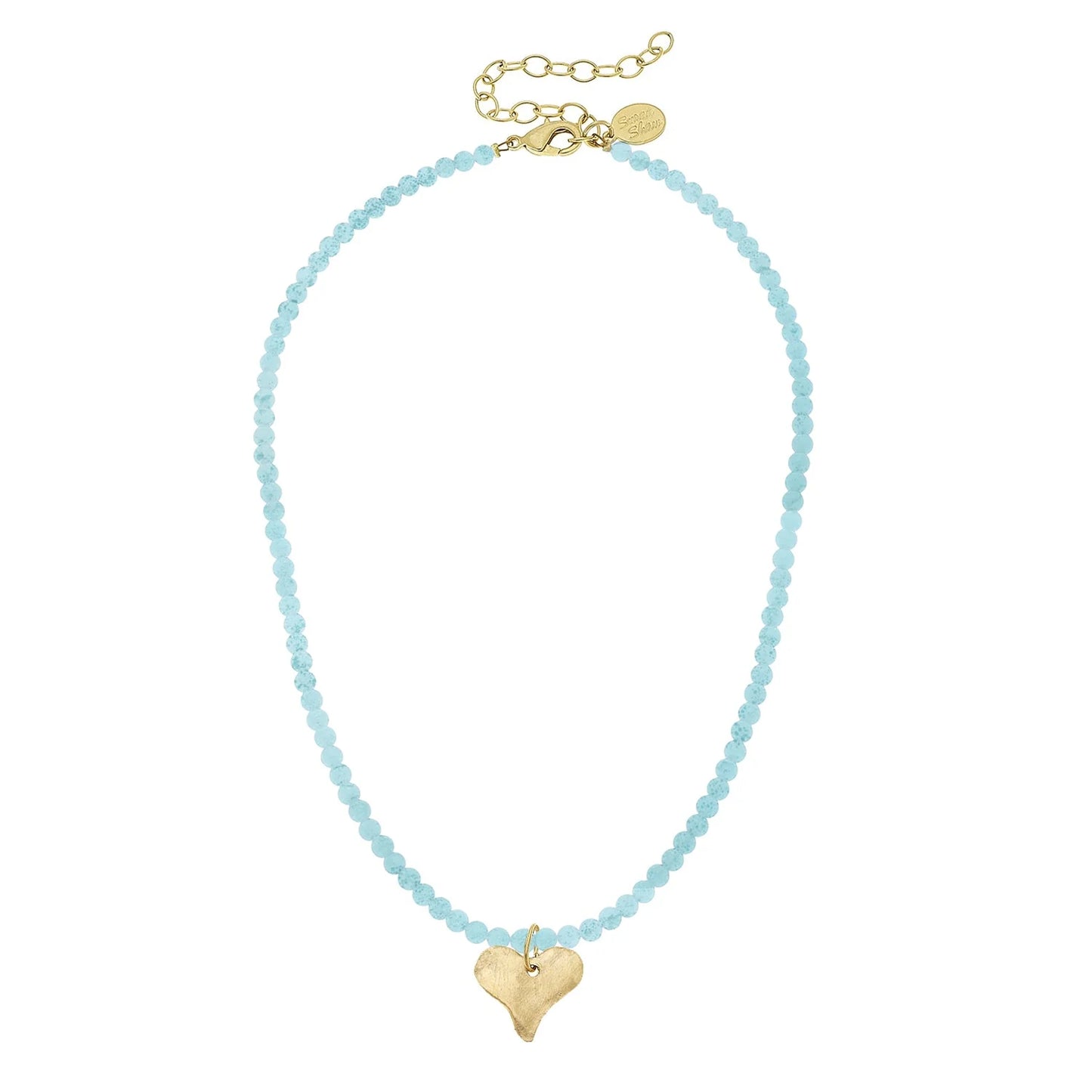 Alys Heart Necklace | Handcast Gold Heart on Aqua Agate Necklace