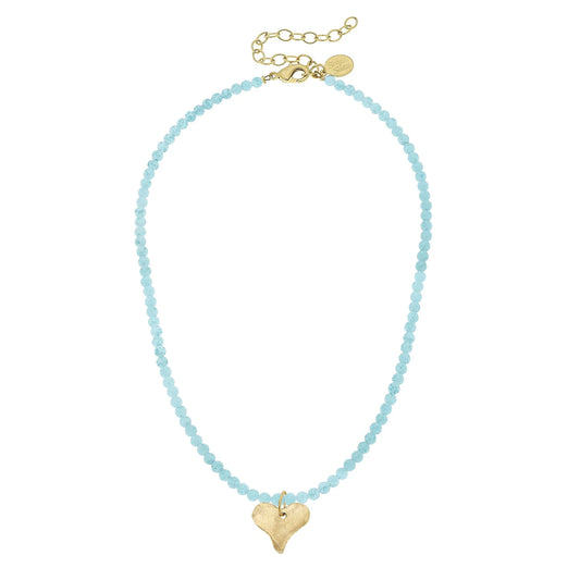 Alys Heart Necklace | Handcast Gold Heart on Aqua Agate Necklace