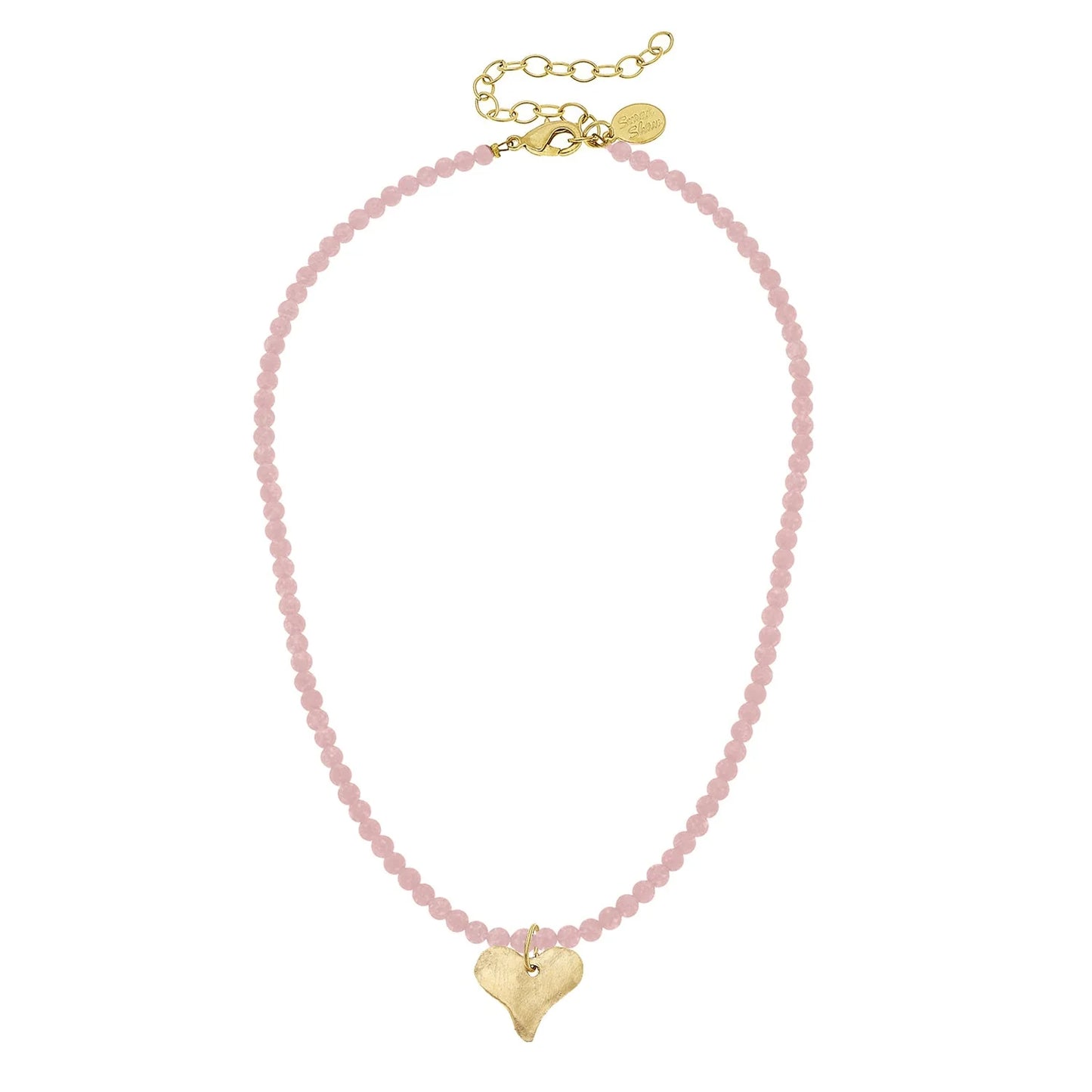 Alys Heart Necklace | Handcast Gold Heart on Light Pink Agate Necklace
