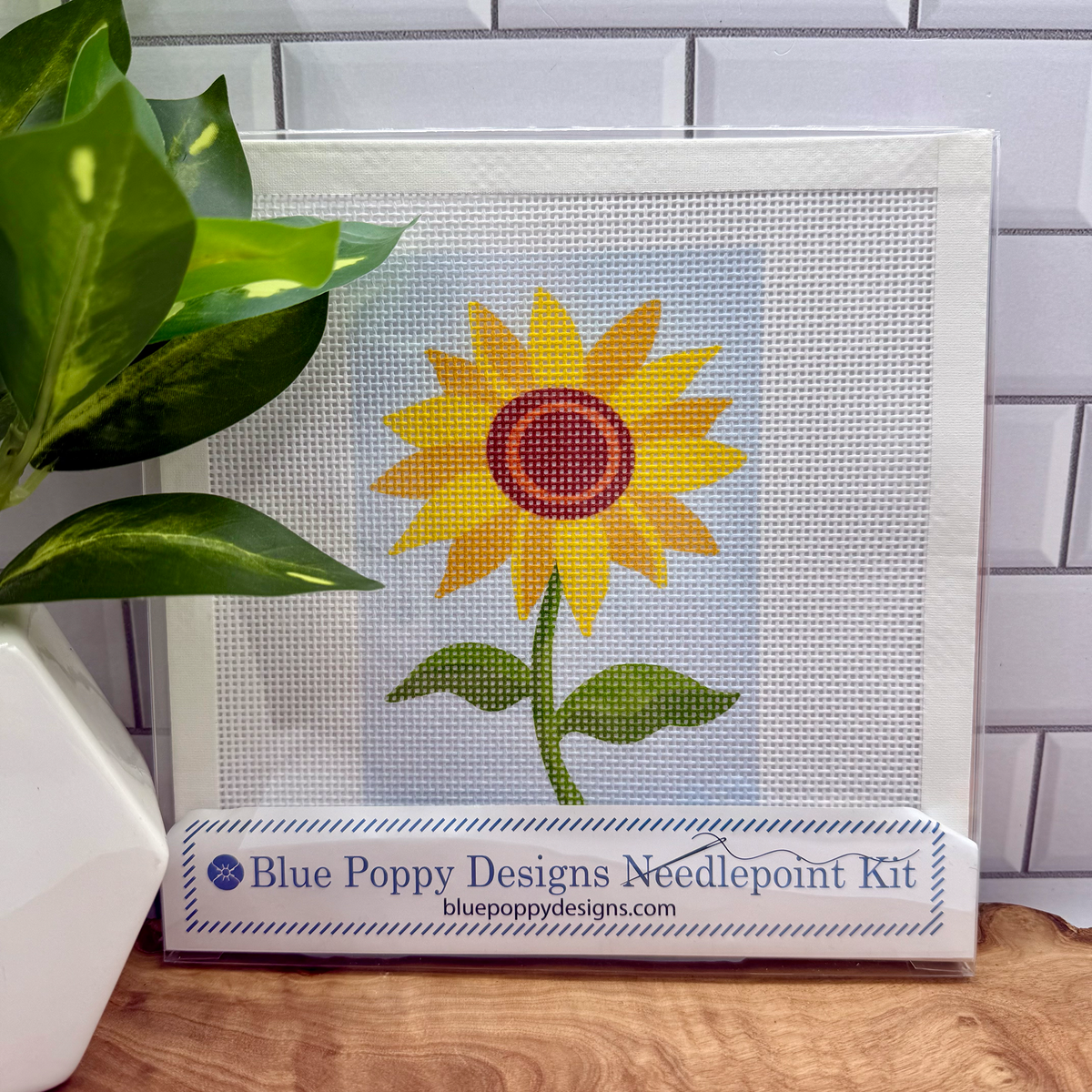 Sunflower Needlepoint Design (on light blue)