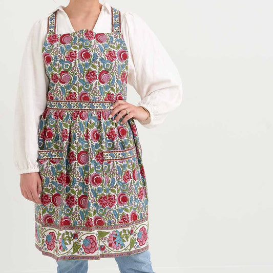 Bohemian Floral Turquoise and Cranberry Apron