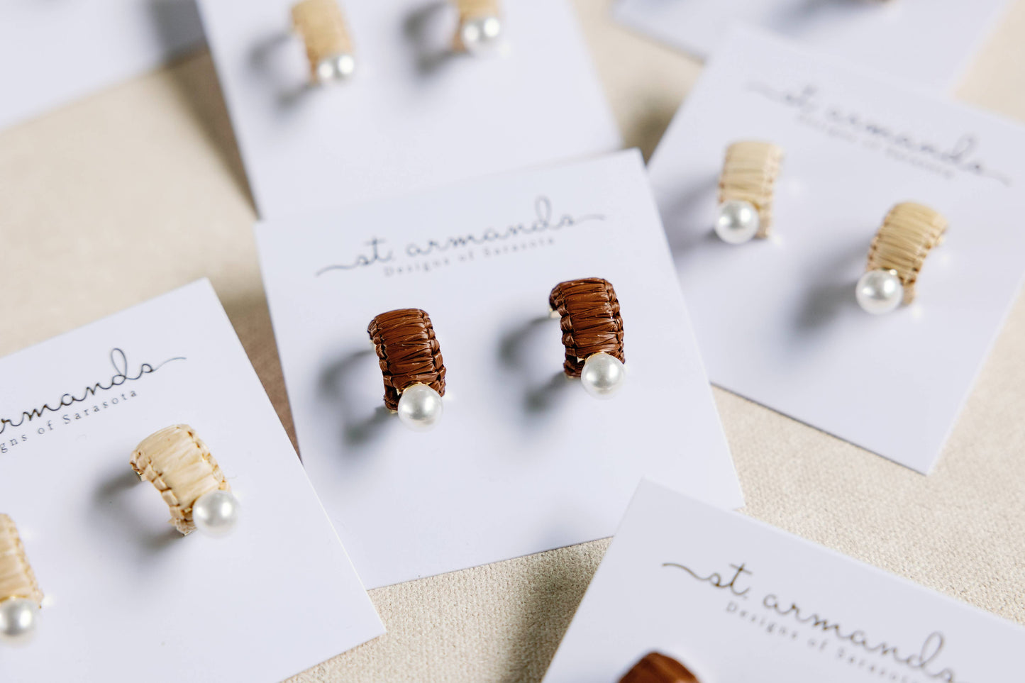 Mini Natural Raffia and Pearl Huggie Hoop Earring